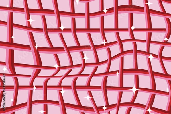 Obraz Psychedelic y2k abstract background in pink colors. Wavy distorted geometric pattern. Trendy trippy design. Curve crossed lines grid