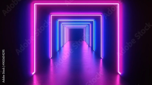 Fototapeta Neon Geometric Tunnel in Futuristic Perspective