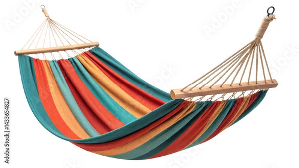 Fototapeta Striped Hammock, Isolated on Transparent Background  Relaxation Concept, 3D Render, Hammock, Relaxation, Summer