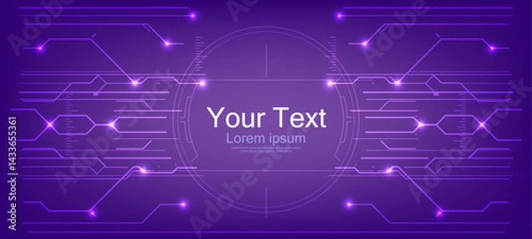 Fototapeta Abstract background with circuit board network. Computer network technology concept. Your text on dark violet abstract background