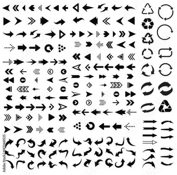 Fototapeta Arrows set of black icons. Arrow icon. Arrow vector collection. Arrow. Cursor. Modern simple arrows. Vector illustration.