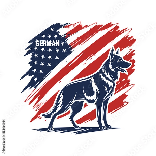 Obraz German Shepherd Dog Silhouette Against an American Flag Background