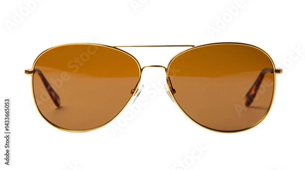 Fototapeta Stylish Aviator Sunglasses with Gold Frames - Isolated on White Background