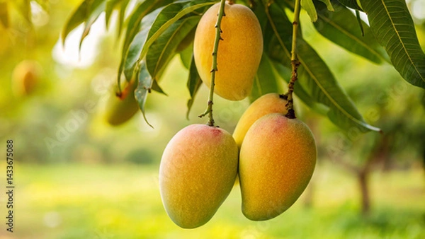 Fototapeta Mango tree in Garden in Natural sunny day Background Close View