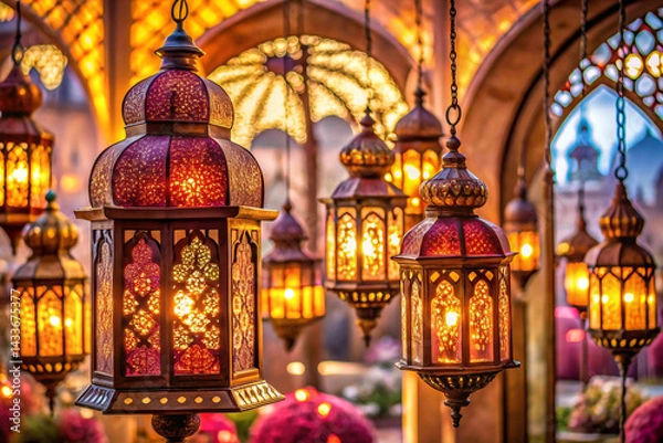 Fototapeta Soft gold to maroon with whimsical lanterns and dome windows
