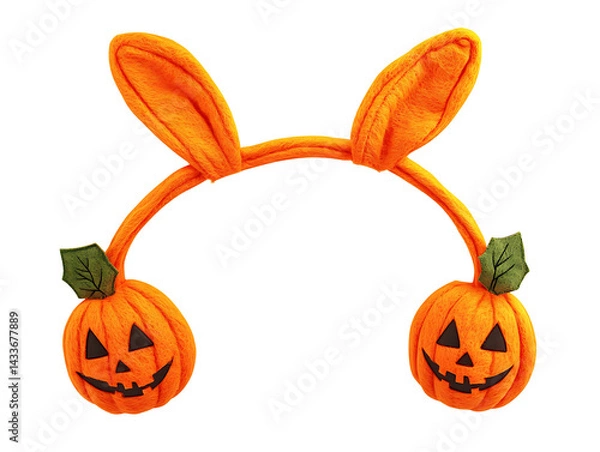 Fototapeta Halloween headband with orange bunny ears and jack-o'-lantern pumpkins.