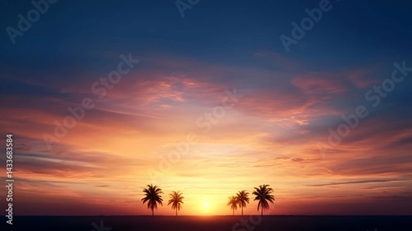 Obraz Sunset Over Tropical Beach With Palm Trees