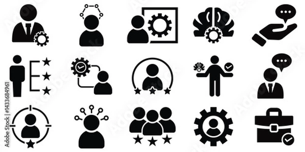 Obraz Professional Expertise Icon Set – Solid Vector Collection of Knowledge, Skills, and Mentorship Elements