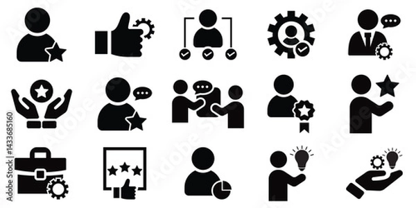 Obraz Professional Expertise Icon Set – Solid Vector Collection of Knowledge, Skills, and Mentorship Elements