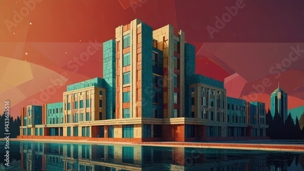Fototapeta Soviet-era Architecture with Abstract Geometric Design
