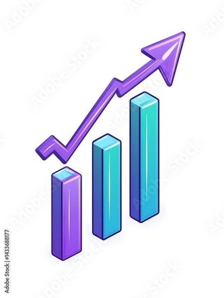 Obraz An isometric bar graph shows upward growth trend