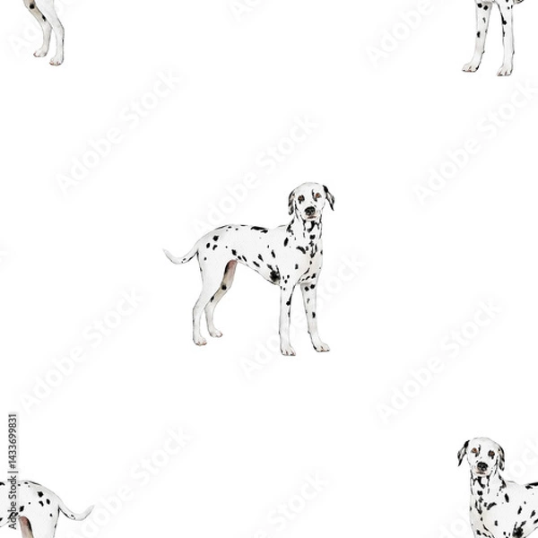 Fototapeta Dalmatian dog seamless pattern isolated. Hand-drawn watercolor dalmation repeated pattern for fabric, packaging paper design