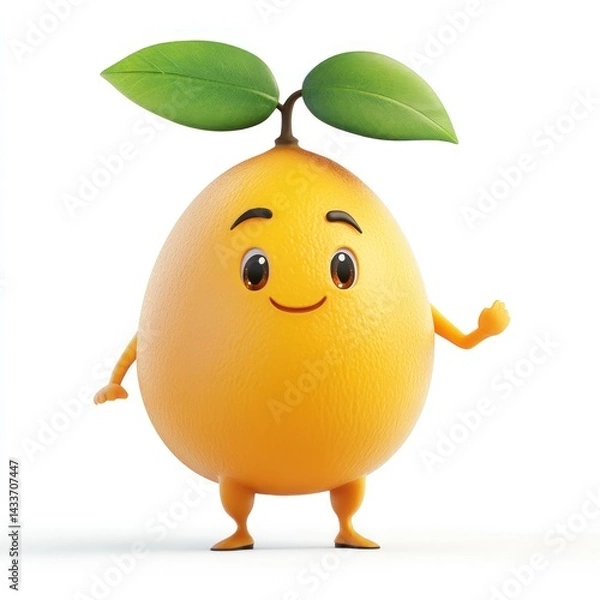 Fototapeta cute cartoon sapota character isolated 3D render on white background 