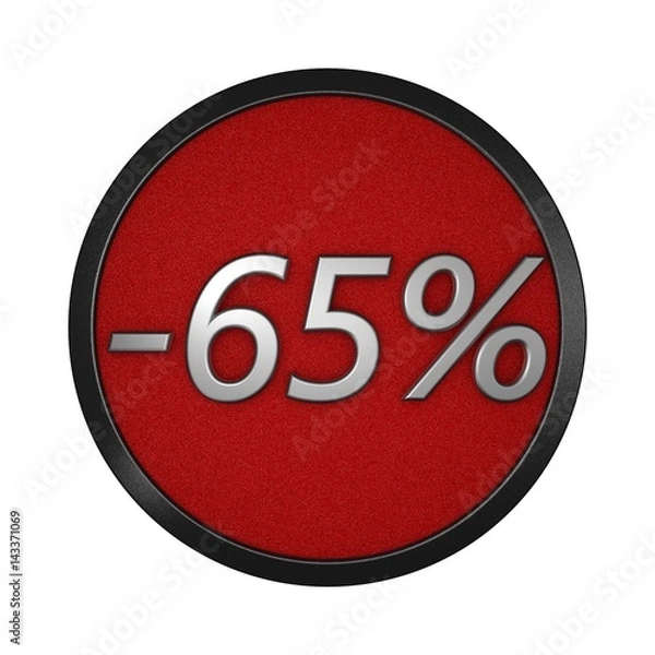 Obraz Discount icon "-65%". Graphic illustration isolated on white background. 3D rendering
