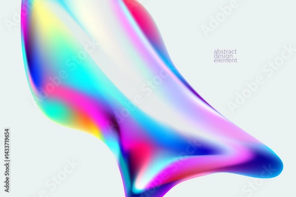 Obraz 3D Holographic liquid shapes. Colorful iridescent bubble on white background. Abstract vector frame.	ent.