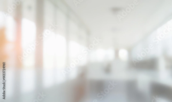 Fototapeta Blurred background of a bright interior space with windows and indistinct furniture. Ultra bokeh photos with a touch of soft and warm light.
