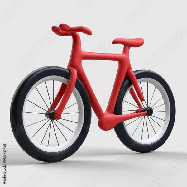 Fototapeta Red 3D Cartoon Bicycle on White Background