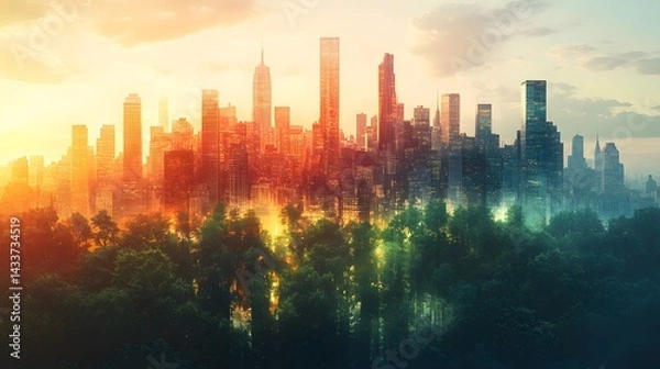 Obraz Intricate Digital Collage Depicting Urban-Nature Fusion with Melting Skyscrapers and Flowing Buildings in a Surreal Landscape