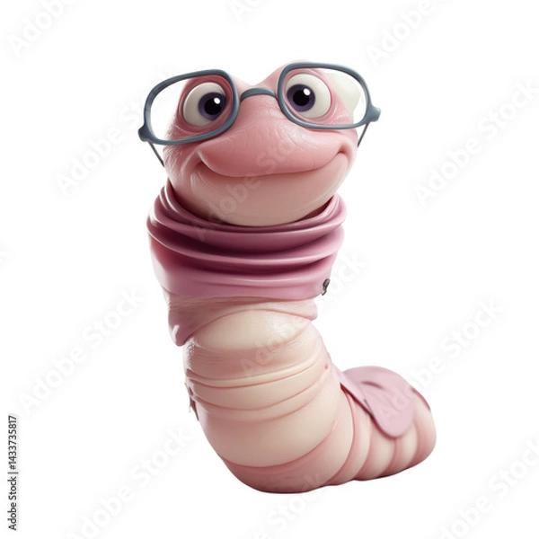 Obraz Worm character reading a book on transparent background