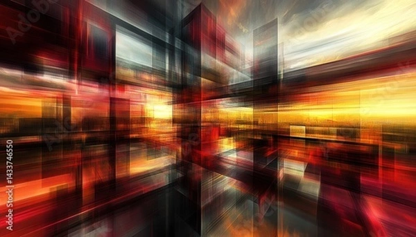 Fototapeta Abstract futuristic city skyline, dynamic perspective.  