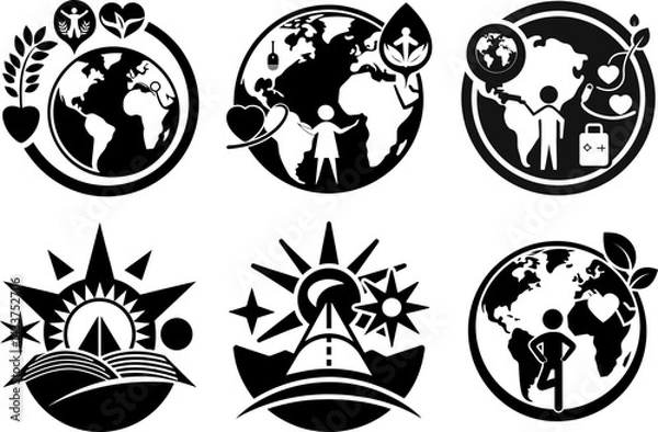Obraz Illustrations of world themes including nature, health, travel, and environmental conservation icons rite