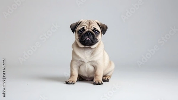Fototapeta Small Pug Puppy with Wrinkled Face
