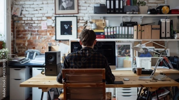 Fototapeta Person using assistive technology tools at work to achieve success and independence.

