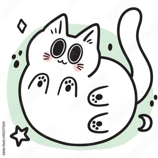 Obraz Cute cat cartoon digital line drawing element.