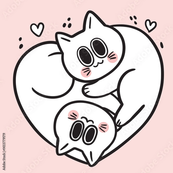 Obraz Cute cat cartoon digital line drawing element.