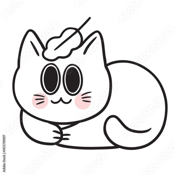 Obraz Cute cartoon cat digital line drawing  element.
