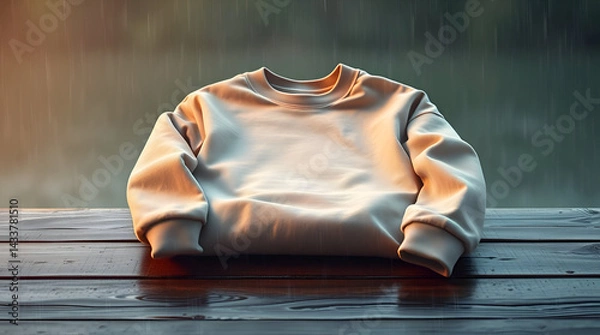 Fototapeta Vintage Blank Washed Sweatshirt Mockup Folded on Rustic Wood Table