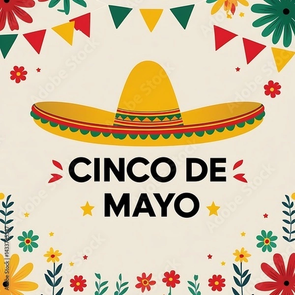 Fototapeta Joyful Cinco de Mayo Graphics: Sombrero, Pennants, and a Floral Border Design