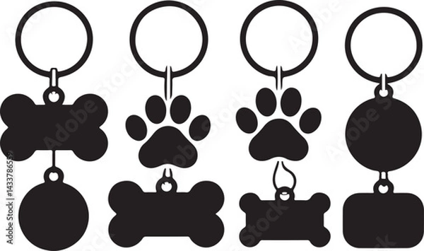 Fototapeta Pet ID Tags Collection Bone Paw Print Circle Design