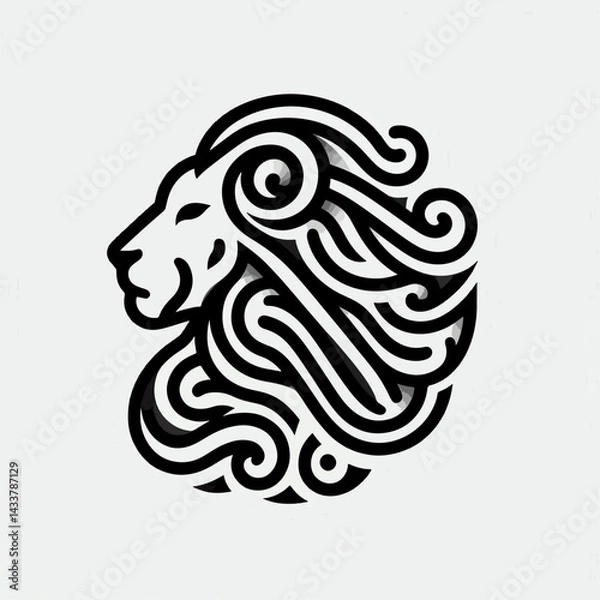 Fototapeta A stylized graphic of a lion's head with a decorative, curly mane.