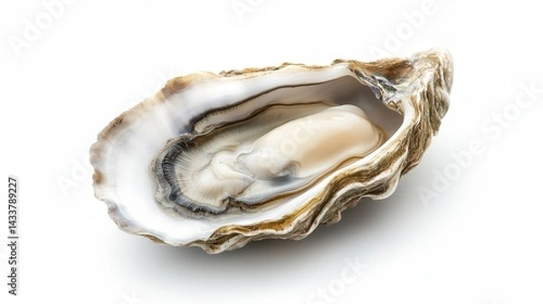 Obraz Single fresh oyster in shell on white background.