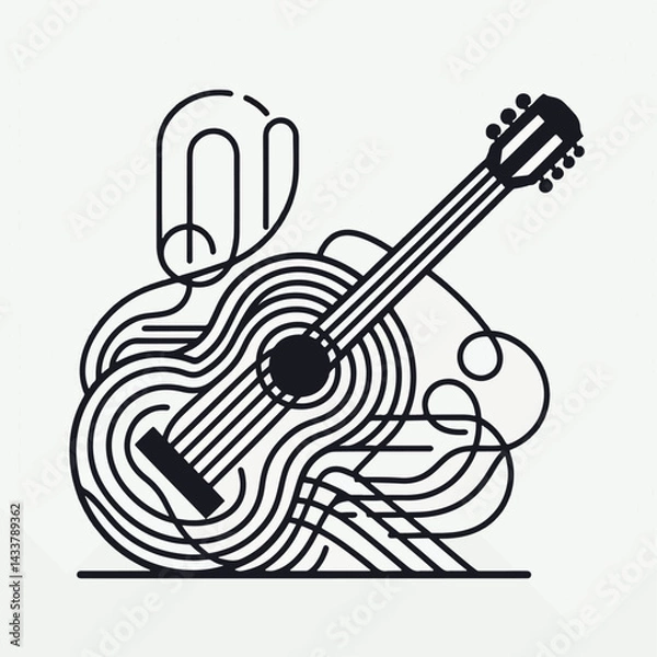 Fototapeta A stylized, abstract image of a guitar, with flowing lines representing music.