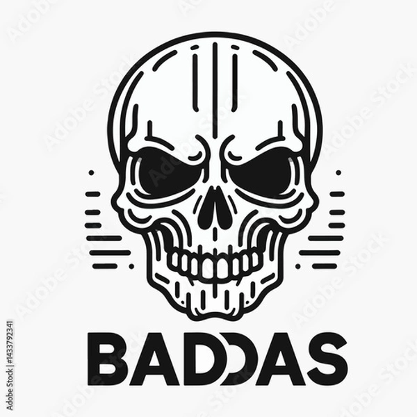 Fototapeta A stylized skull graphic with the word "Badass" below it, implying a powerful and rebellious theme.