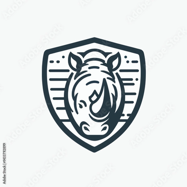 Fototapeta A simple line art rhino design, set inside a shield.