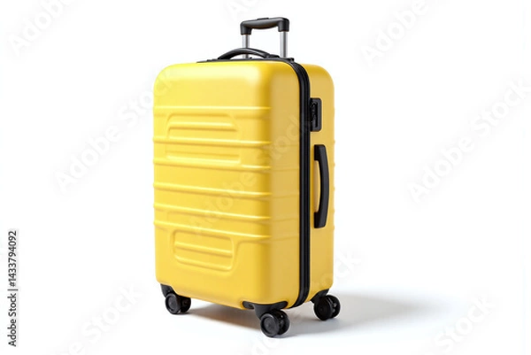 Obraz yellow suitcase with wheels on a white background