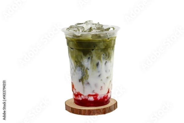 Obraz Matcha latte served with coconut milk and sliced for topping put on white background, isolate style.