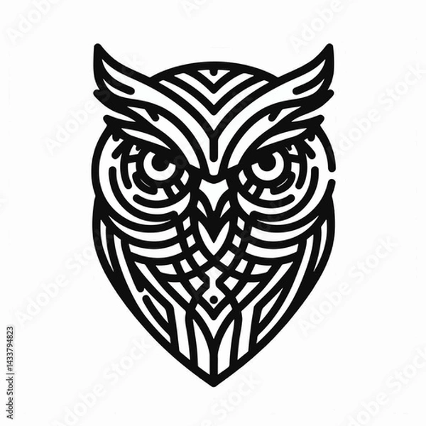 Fototapeta Intricate line art design of an owl's head.