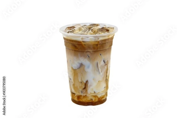 Obraz Ice latte coffee serving on isolated and white background, latte milk coffee.