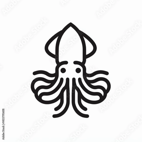 Fototapeta A stylized black line drawing of a squid.