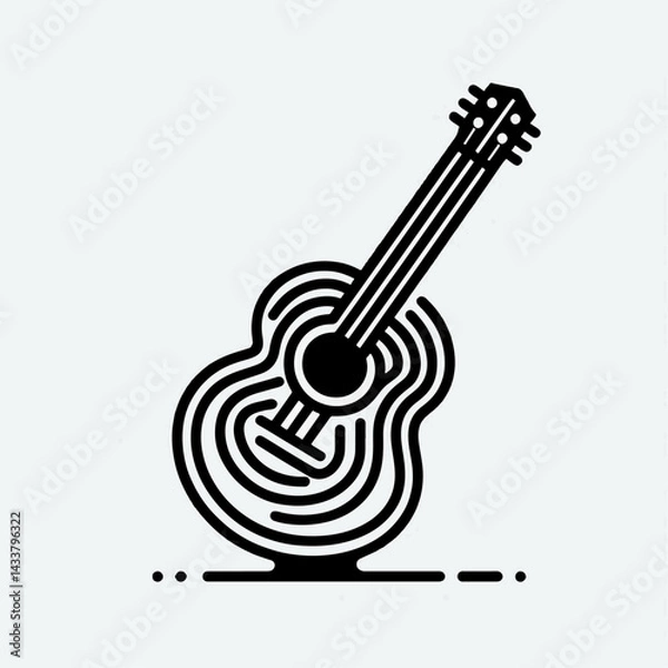 Fototapeta A simple, graphic depiction of a guitar using bold line art.