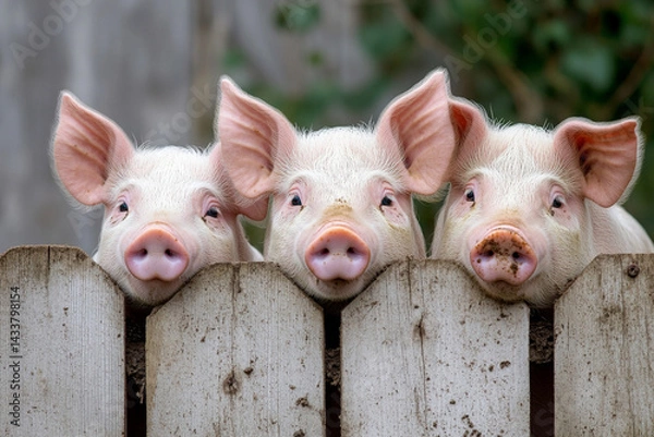 Fototapeta Free-range pigs create chaos in a muddy pen during a sunny afternoon on a rural farm
