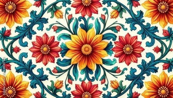 Obraz Intricate floral design, repeating seamlessly , digital, art