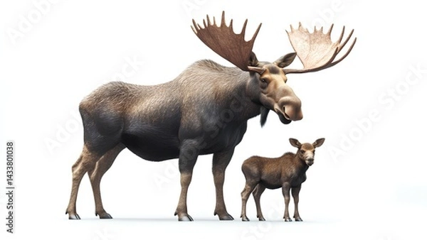 Fototapeta Realistic Moose Lying on White Background – High-Resolution Wildlife Stock Image