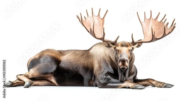 Fototapeta Realistic Moose Lying on White Background – High-Resolution Wildlife Stock Image