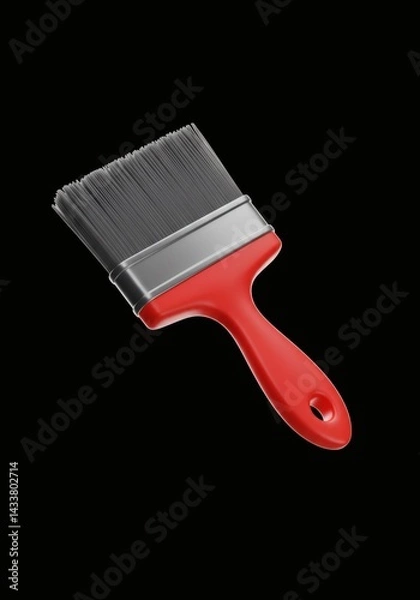 Fototapeta Paintbrush tool with red handle isolated on black background for art projects