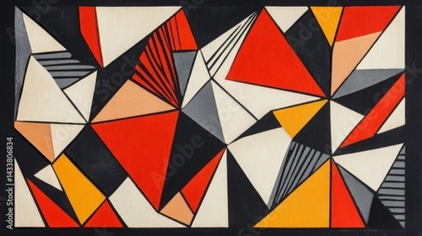 Obraz Abstract Geometric Textile with Red and Orange Triangles